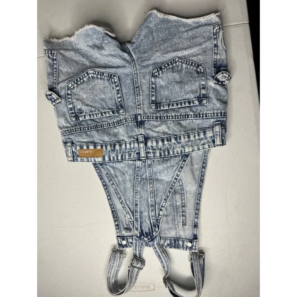 Justice Peanuts Snoopy Acid Wash Denim Shortalls Girls‎ Blue Cargo Bib Overalls